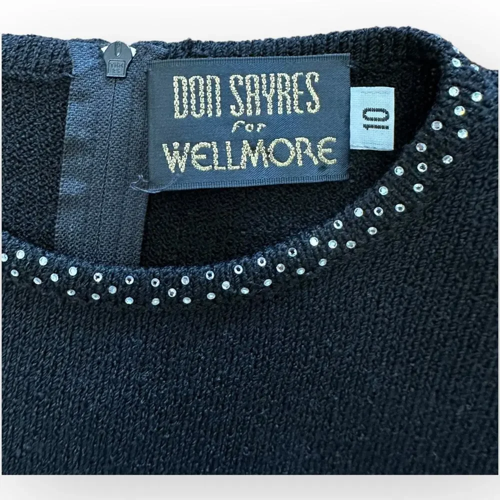 Don Sayres for Wellmore Vintage Black Long Sleeve‎ Embellished Dress Size 10